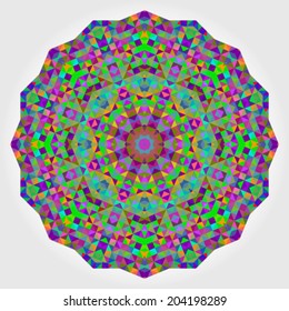 Abstract Flower. Creative Colorful style vector wheel. Circle backdrop.  Mosaic Banner of Geometric shapes. Red Green Orange Purple Lilac Blue Violet Magenta Round Mandala Background