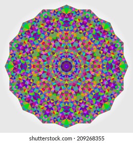 Abstract Flower. Creative Colorful style vector wheel. Circle backdrop.  Mosaic Banner of Geometric shapes. Red Green Orange Purple Lilac Blue Violet Magenta Round Mandala Background