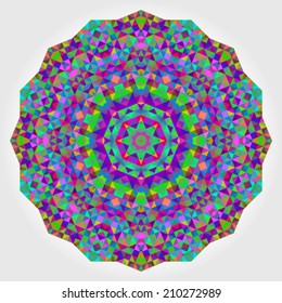 Abstract Flower. Creative Colorful style vector wheel. Circle backdrop.  Mosaic Banner of Geometric shapes. Red Green Orange Purple Lilac Blue Violet Magenta Round Mandala Background