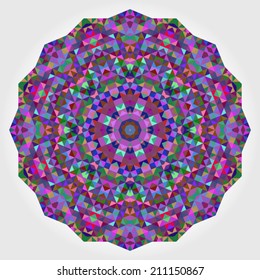 Abstract Flower. Creative Colorful Style Wheel Colorful Circle Geometric Backdrop. Red Green Orange Purple Lilac Violet Blue Violet Magenta White Color Round Background