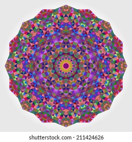 Abstract Flower. Creative Colorful Style Wheel Circle Geometric Backdrop. Red Green  Purple Lilac Violet Blue Violet Magenta White Color Round Background