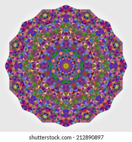Abstract Flower. Creative Colorful Style Wheel Colorful Circle Geometric Backdrop. Red Green Orange Purple Lilac Violet Blue Violet Magenta White Color Round Background