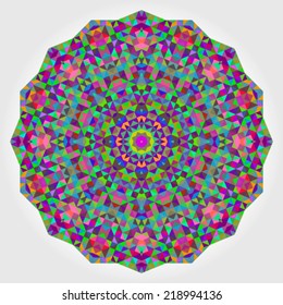 Abstract Flower. Creative Colorful style vector wheel. Circle backdrop.  Mosaic Banner of Geometric shapes. Red Green Orange Purple Lilac Blue Violet Magenta Round Mandala Background