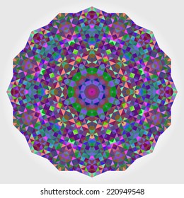 Abstract Flower. Creative Colorful Style Wheel Colorful Circle Geometric Backdrop. Red Green Orange Purple Lilac Violet Blue Violet Magenta White Color Round Background