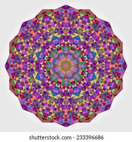 Abstract Flower. Creative Colorful Style Wheel Colorful Circle Geometric Backdrop. Red Green Orange Purple Lilac Violet Blue Violet Magenta White Color Round Background