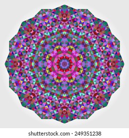 Abstract Flower. Creative Colorful Style Wheel Colorful Circle Geometric Backdrop. Red Green Orange Purple Lilac Violet Blue Violet Magenta White Color Round Background