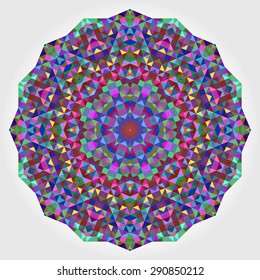 Abstract Flower. Creative Colorful Style Wheel Colorful Circle Geometric Backdrop. Red Green Orange Purple Lilac Violet Blue Violet Magenta White Color Round Background