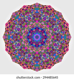 Abstract Flower. Creative Colorful Style Wheel Colorful Circle Geometric Backdrop. Red Green Orange Purple Lilac Violet Blue Violet Magenta White Color Round Background