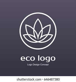 Abstract flower design. Eco logo. Line creative symbol. Lotus sign. Simple logotype template. Gradient background. Vector illustration.