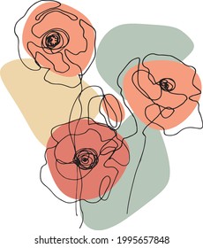 abstrakte Blumendesign-Illustration. kontinuierliche Zeichnung einer Linie. bunter Mohnblume.