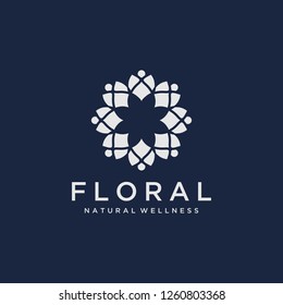 Abstract flower design. Line creative symbol. Universal icon. Lotus sign. Simple logotype template for premium business. Vector illustration. - Vector