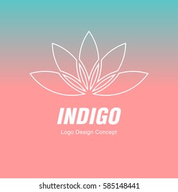 Abstract flower design. Line creative symbol. Universal icon. Lotus yoga spa sign. Simple logotype template for premium business. Gradient background. Vector illustration.
