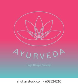 Abstract flower design. Line creative symbol. Universal icon. Lotus yoga spa sign. Simple logotype template for premium business. Gradient background. Vector illustration.