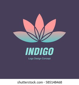 Abstract flower design. Silhouette creative symbol. Universal icon. Lotus yoga spa sign. Simple logotype template for premium business. Gradient background. Vector illustration.