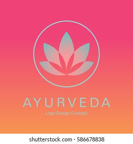 Abstract flower design. Silhouette creative symbol. Universal icon. Lotus yoga spa sign. Simple logotype template for premium business. Gradient background. Vector illustration.