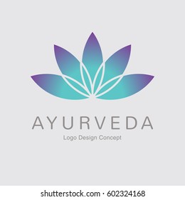 Abstract flower design. Silhouette creative symbol. Universal icon. Lotus yoga spa sign. Simple logotype template for premium business. Gradient background. Vector illustration.