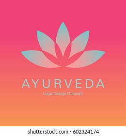Abstract flower design. Silhouette creative symbol. Universal icon. Lotus yoga spa sign. Simple logotype template for premium business. Gradient background. Vector illustration.