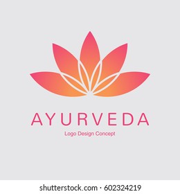 Abstract flower design. Silhouette creative symbol. Universal icon. Lotus yoga spa sign. Simple logotype template for premium business. Gradient background. Vector illustration.