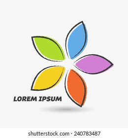 Abstract flower design symbol. Vector imitation of typographical print. Isolated, can be used as logotype. 