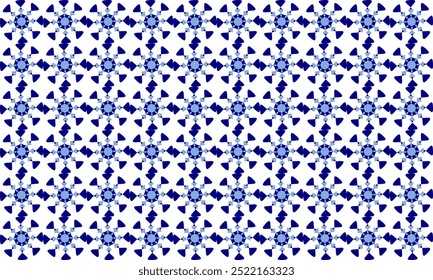 abstrato flor ponto redondo flocos de neve dois tons azul estrela flor asterisco padrão no fundo branco como estilo repetição perfeita design de imagem repleta para impressão de tecido, fundo de ponto azul