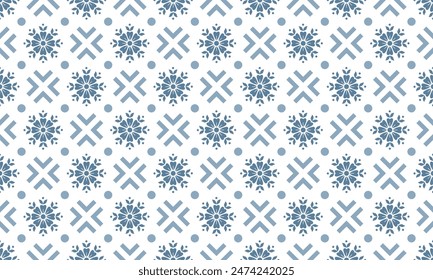 Abstract flower dot and square seamless pattern in blue on white background. Vector illustration, for masculine shirt lady dress fabric textile cover decoration wallpaper backdrop tile