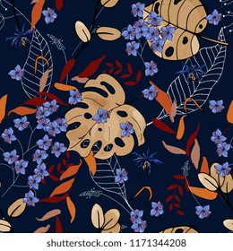 Abstract flower drawing. Realistic isolated seamless flower pattern. Vintage set. Wallpaper. Hand drawn. Vector illustration.