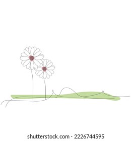 Flor abstracta dibujada a mano. Elemento de diseño floral primaveral. Resumen del arte de línea continua minimalista. Ilustración vectorial. Esbozo de línea negra sobre fondo blanco.