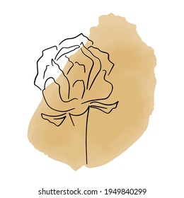 An abstract flower is drawn with a single line on a spot of watercolor paint. Abstract texture. For your text, logos
