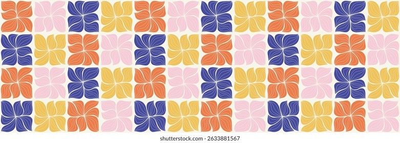 Abstract flower elements seamless pattern vector illustration. Modern floral hand drawn tile ornament. Botanical design for textile, fabric, background, packaging and wrapper. 