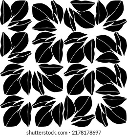 Abstract flower elements vector seamless pattern. Simple repeat in black on white background. 