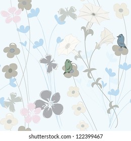 Abstract flower end butterfly seamless pattern background