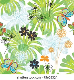 Abstract flower end butterfly seamless pattern background