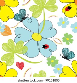 Abstract flower end butterfly seamless pattern background