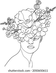 Abstract flower face female line draw