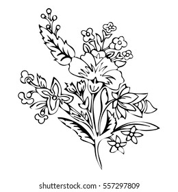 Abstract flower, fantasy blossom, coloring pictures, monochrome sketch, doodle plants, black and white vector illustration