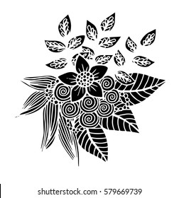 Abstract flower, fantasy blossom, coloring pictures, monochrome sketch, doodle plants