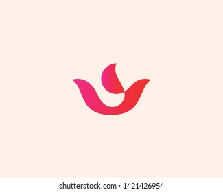 Abstract flower fire symbol logotype. Line flame crown lotus bird vector icon logo. 