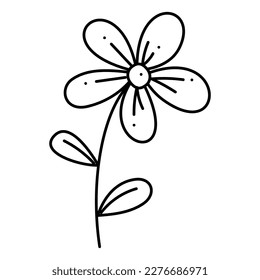 Abstract flower with five petals. Doodle vector black and white illustration.