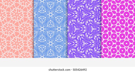 Abstract flower floral ornate seamless textures. patterns set. Linear geometric background. Texture for holiday cards, Valentines day, wedding invitations, design wallpaper, pattern fills, web page