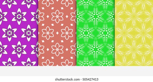 Abstract flower floral ornate seamless textures. patterns set. Linear geometric background. Texture for holiday cards, Valentines day, wedding invitations, design wallpaper, pattern fills, web page