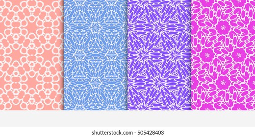 Abstract flower floral ornate seamless textures. patterns set. Linear geometric background. Texture for holiday cards, Valentines day, wedding invitations, design wallpaper, pattern fills, web page