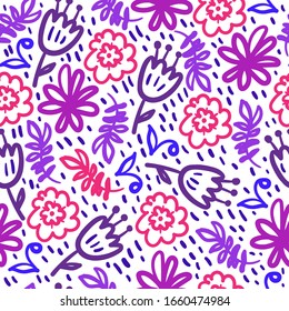 Abstract flower and foliage seamless pattern.Organic wallpaper,nature background for textile,banner,poster.Vector illustration