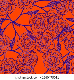 Flor abstracta y follaje sin fisuras. Papel de pared orgánico, fondo natural para textiles, banner, póster.Ilustración vectorial