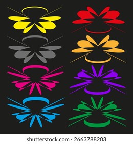 Abstract flower forms. Colorful bloom shapes. Petal graphic Vector. Dark background art. EPS 10.