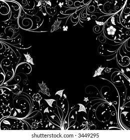 Abstract flower frame with butterflies, element for design, vector illustration
