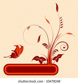 Abstract flower frame with butterfly, element for design, vector illustration