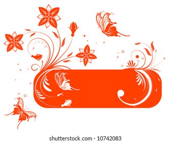 Abstract flower frame with butterfly, element for design, vector illustration