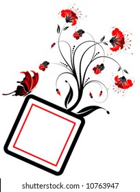 Abstract flower frame with butterfly, element for design, vector illustration