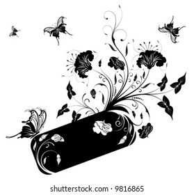 Abstract flower frame with butterfly, element for design, vector illustration