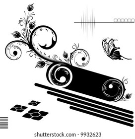 Abstract flower frame with butterfly, element for design, vector illustration